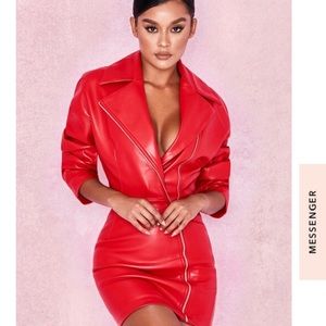 House of CB Dress - red vegan leather jacket dress